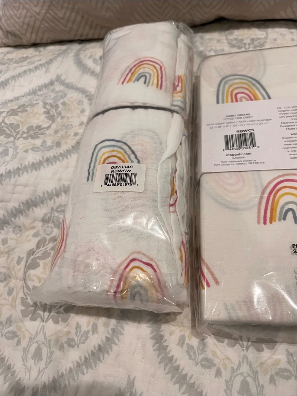 Pehr Sweet Dreams Rainbow Crib Sheet and swaddle blanket. NWT